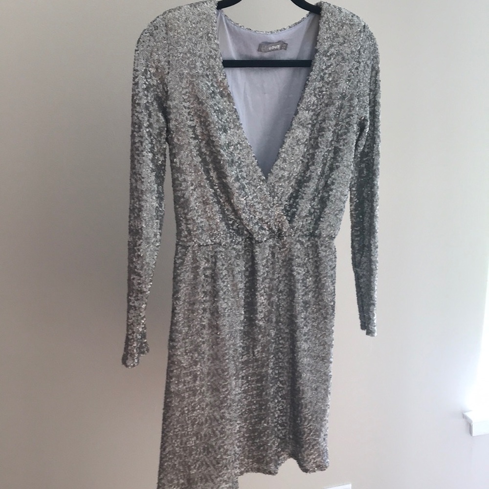 Silver sequin long sleeve dress